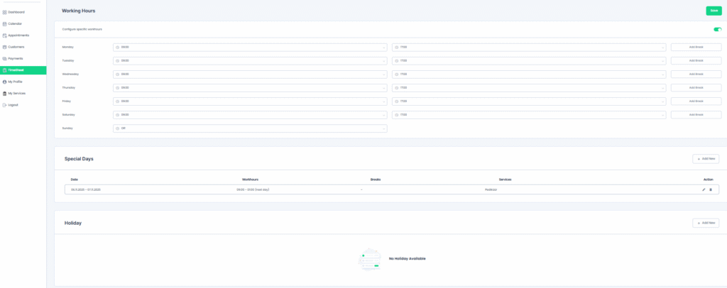 Töögraafiku seadistamine
